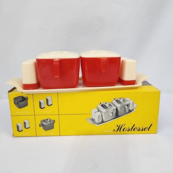 Hostesset Plastic Styron Federal Tool Chicago Sugar Cream Salt Pepper Retro Vtg - Picture 1 of 9